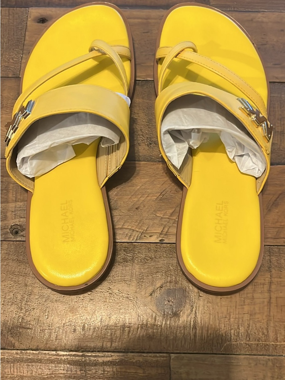 Michael Kors Sunflower Yellow Leather Slide Sandals size 8